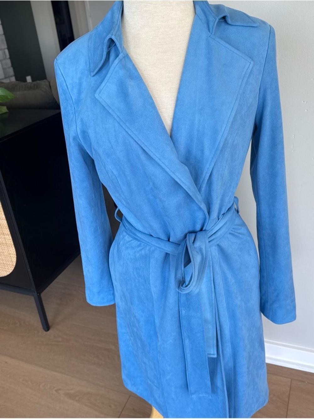 INC International Concepts Blue Suede Wrap Trench Coat